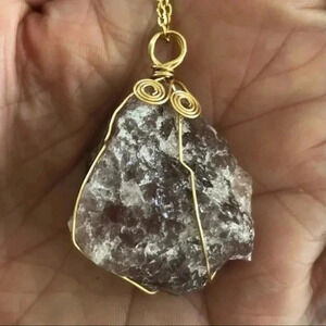 Light Purple Quartz Large Rough Raw Stone Handmade Gold Necklace NWT